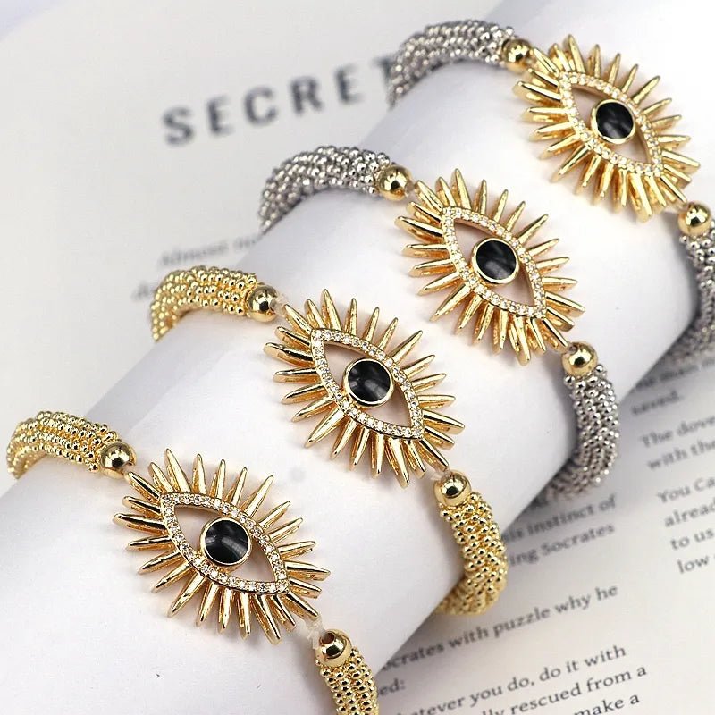Copper 18K Gold Plated Inlay Devil's Eye Eye Zircon Bracelets - Canvas & Charms