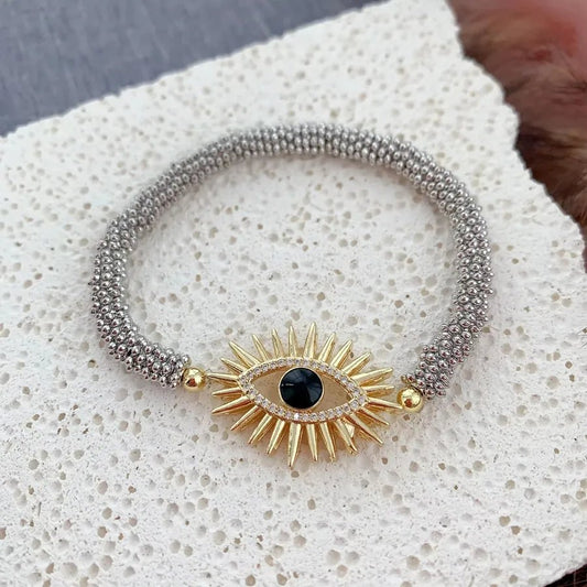 Copper 18K Gold Plated Inlay Devil's Eye Eye Zircon Bracelets - Canvas & Charms