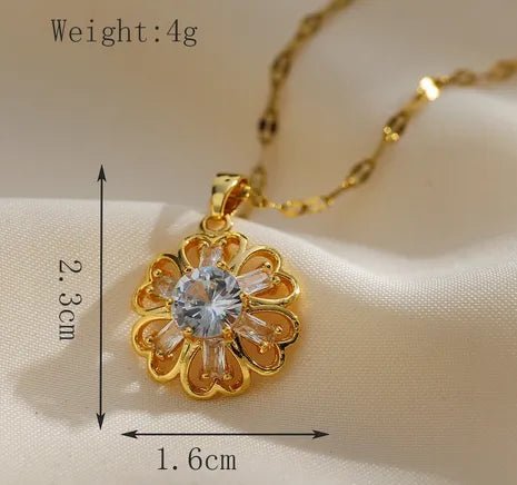 Copper Elegant Lady Modern Style Inlay Flower Zircon Pendant Necklace - Canvas & Charms