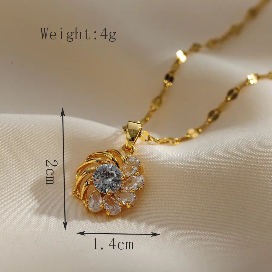 Copper Elegant Lady Modern Style Inlay Flower Zircon Pendant Necklace - Canvas & Charms