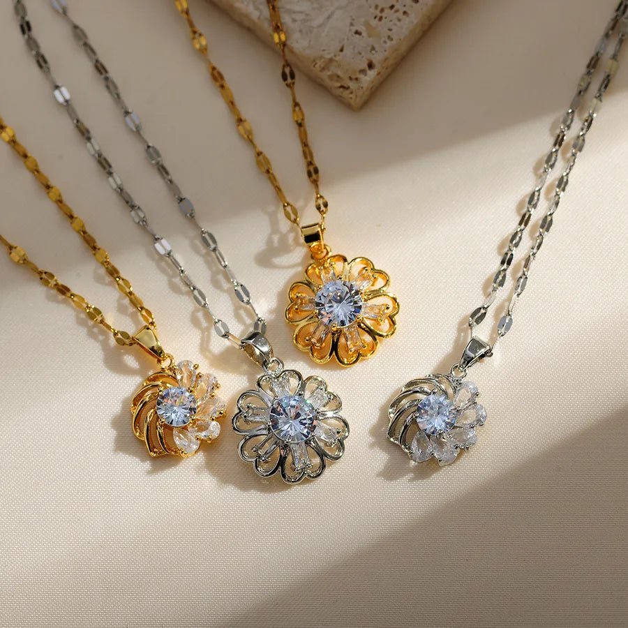 Copper Elegant Lady Modern Style Inlay Flower Zircon Pendant Necklace - Canvas & Charms