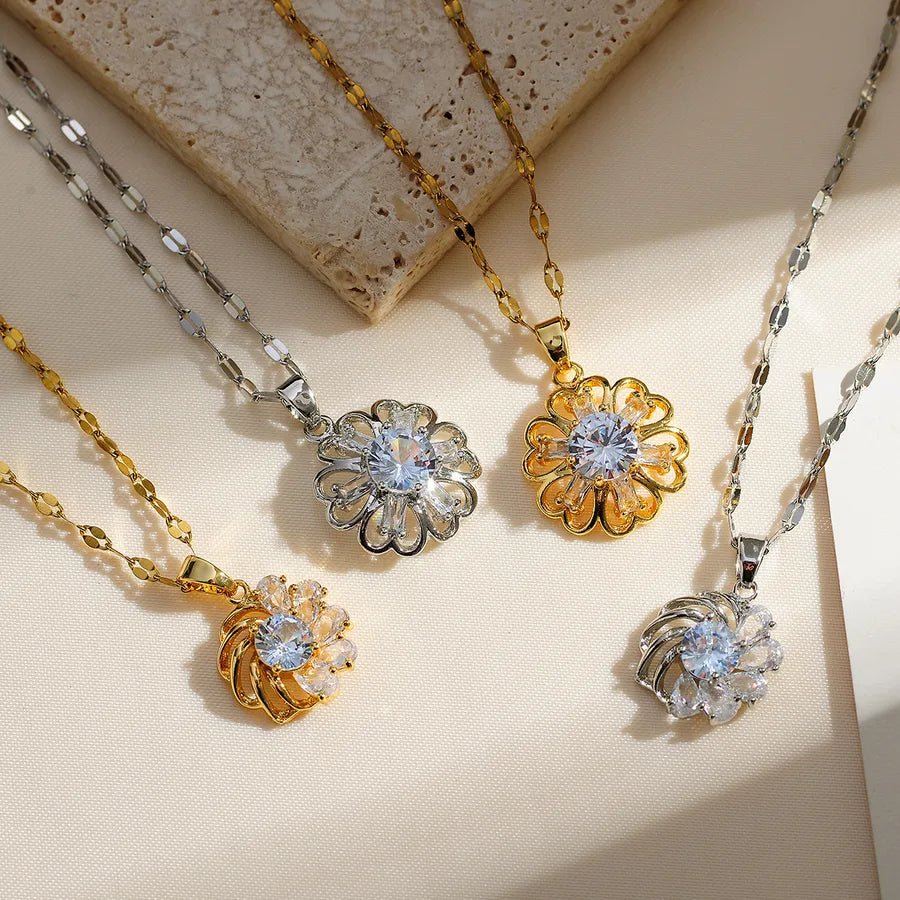 Copper Elegant Lady Modern Style Inlay Flower Zircon Pendant Necklace - Canvas & Charms