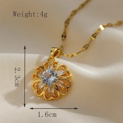 Copper Elegant Lady Modern Style Inlay Flower Zircon Pendant Necklace - Canvas & Charms