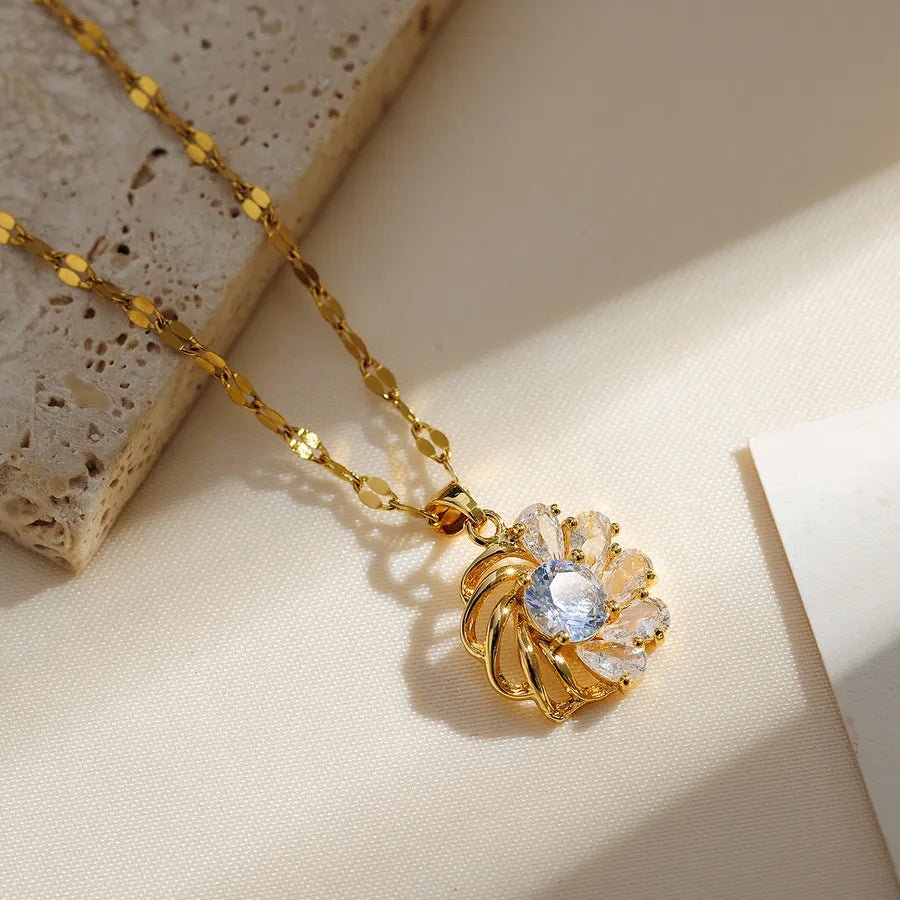 Copper Elegant Lady Modern Style Inlay Flower Zircon Pendant Necklace - Canvas & Charms