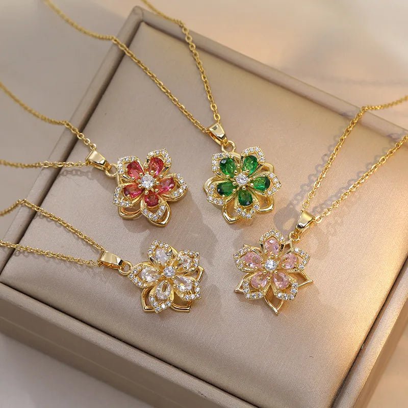 Copper Elegant Lady Streetwear Plating Inlay Flower Zircon Pendant Necklace - Canvas & Charms