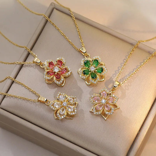 Copper Elegant Lady Streetwear Plating Inlay Flower Zircon Pendant Necklace - Canvas & Charms