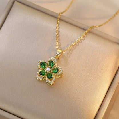 Copper Elegant Lady Streetwear Plating Inlay Flower Zircon Pendant Necklace - Canvas & Charms