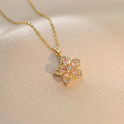 Copper Elegant Lady Streetwear Plating Inlay Flower Zircon Pendant Necklace - Canvas & Charms