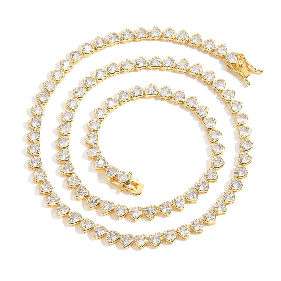 Couple's Style Tennis Chain Necklace Heart Shape Trendy Simple Stackable Fashion Jewelry Hip Hop Love Design Unisex Necklace - Canvas & Charms