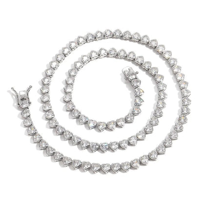 Couple's Style Tennis Chain Necklace Heart Shape Trendy Simple Stackable Fashion Jewelry Hip Hop Love Design Unisex Necklace - Canvas & Charms