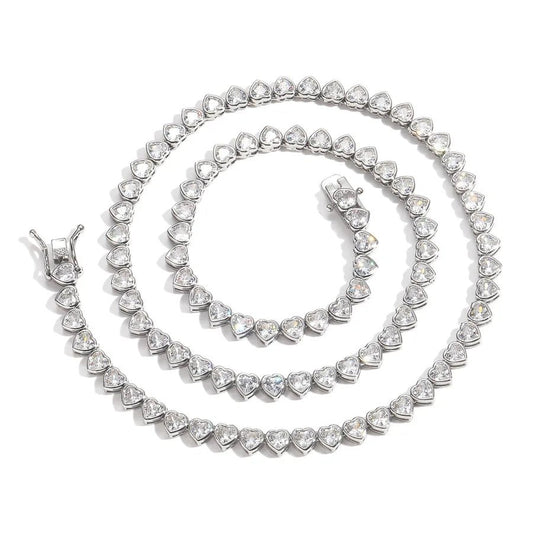 Couple's Style Tennis Chain Necklace Heart Shape Trendy Simple Stackable Fashion Jewelry Hip Hop Love Design Unisex Necklace - Canvas & Charms