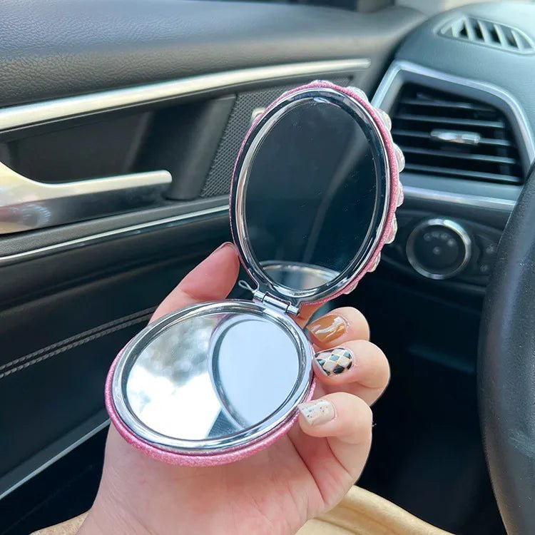 Crystal glass mirror keychain diy finished product portable makeup mirror bag pendant gift live Yiwu - Canvas & Charms
