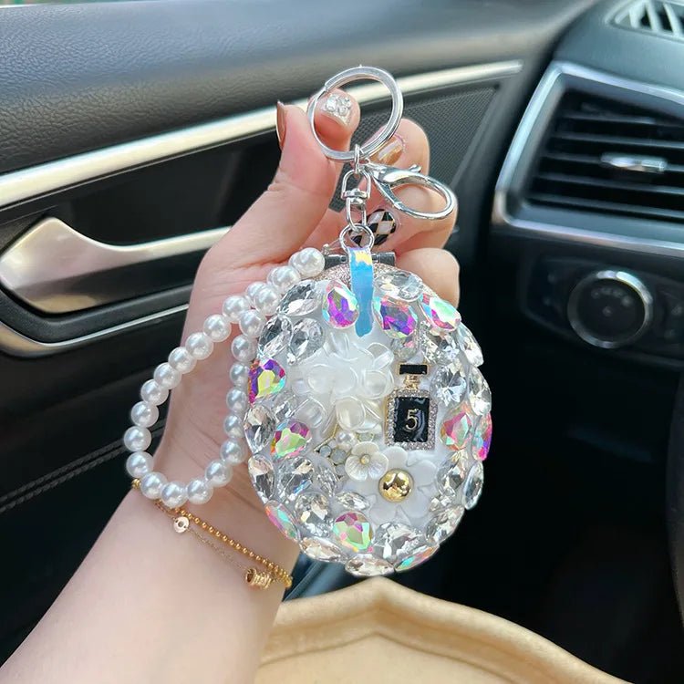 Crystal glass mirror keychain diy finished product portable makeup mirror bag pendant gift live Yiwu - Canvas & Charms