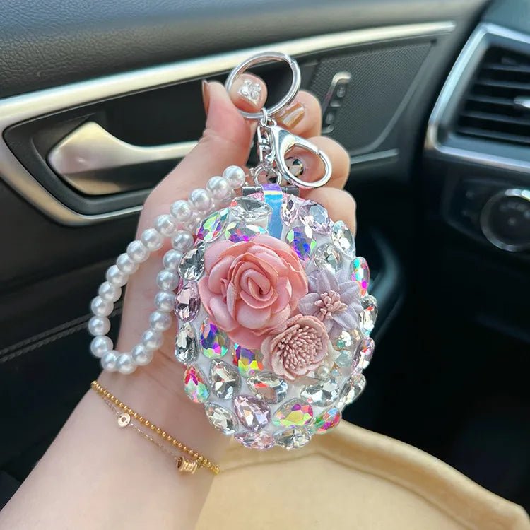 Crystal glass mirror keychain diy finished product portable makeup mirror bag pendant gift live Yiwu - Canvas & Charms