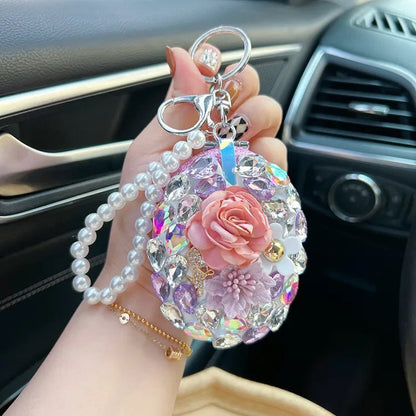Crystal glass mirror keychain diy finished product portable makeup mirror bag pendant gift live Yiwu - Canvas & Charms