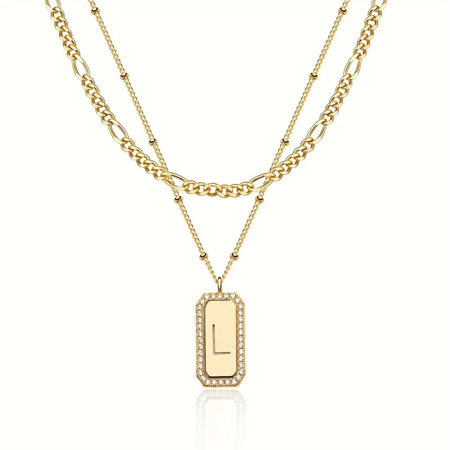 Cuban Chain Link Necklace for Women in 304 Stainless Steel with Electroplated Gold Plating and Zircon Inlay Featuring Copper Pendant - Canvas & Charms
