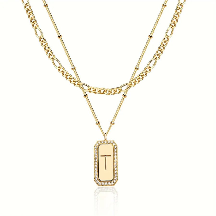 Cuban Chain Link Necklace for Women in 304 Stainless Steel with Electroplated Gold Plating and Zircon Inlay Featuring Copper Pendant - Canvas & Charms