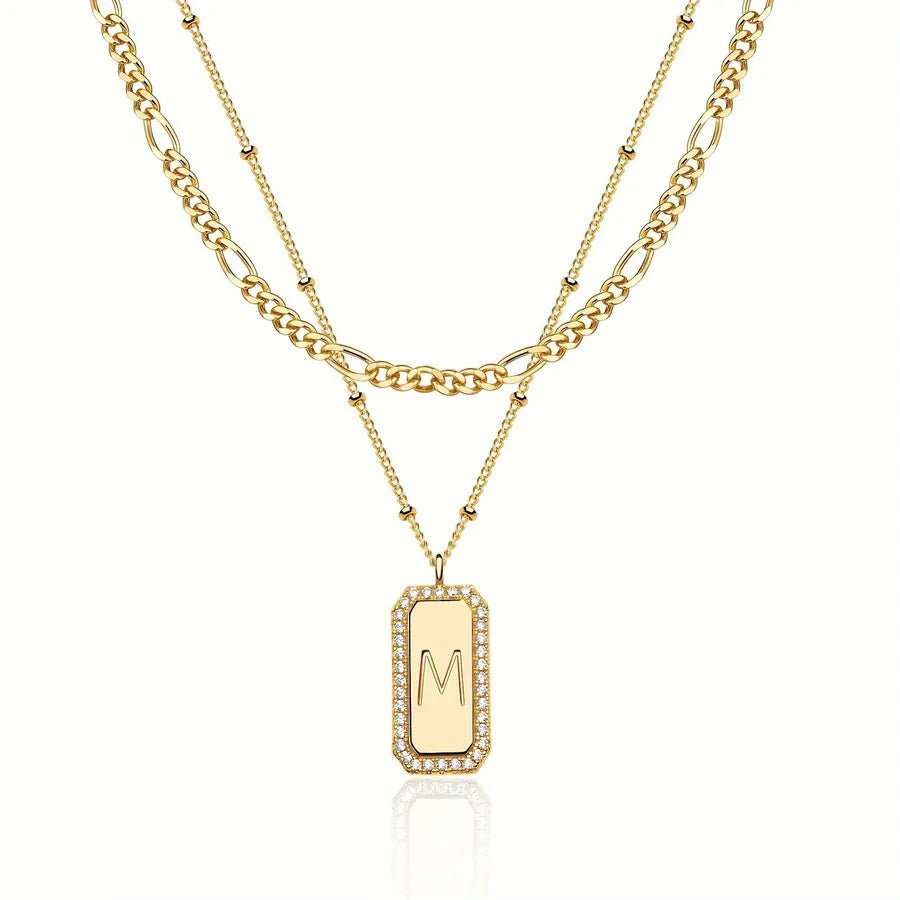 Cuban Chain Link Necklace for Women in 304 Stainless Steel with Electroplated Gold Plating and Zircon Inlay Featuring Copper Pendant - Canvas & Charms