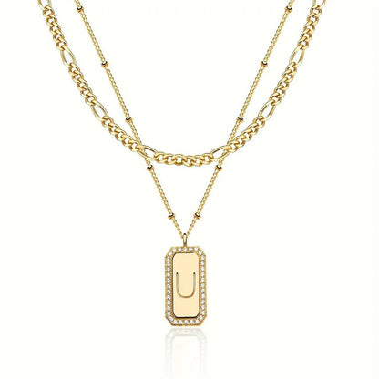 Cuban Chain Link Necklace for Women in 304 Stainless Steel with Electroplated Gold Plating and Zircon Inlay Featuring Copper Pendant - Canvas & Charms