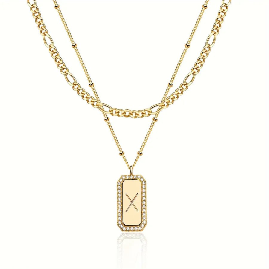 Cuban Chain Link Necklace for Women in 304 Stainless Steel with Electroplated Gold Plating and Zircon Inlay Featuring Copper Pendant - Canvas & Charms