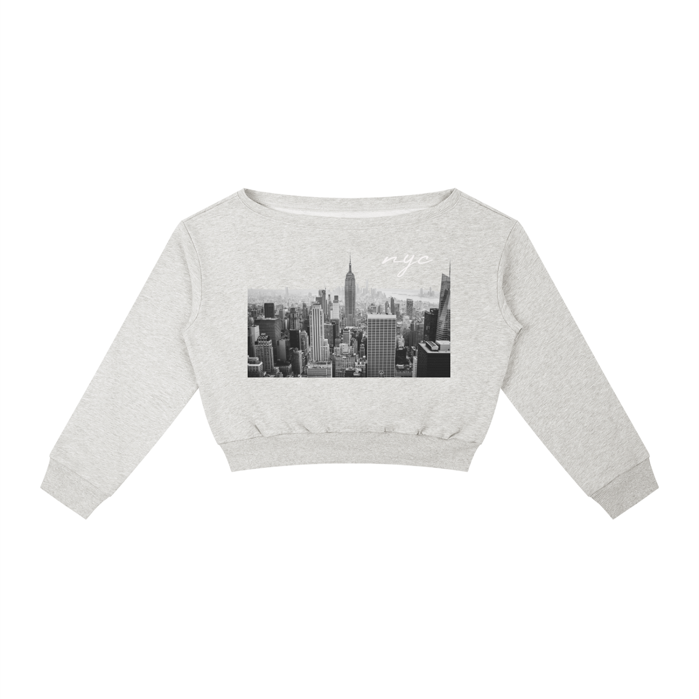 Women's Off-Shoulder Sweatshirt with NYC Skyline Print