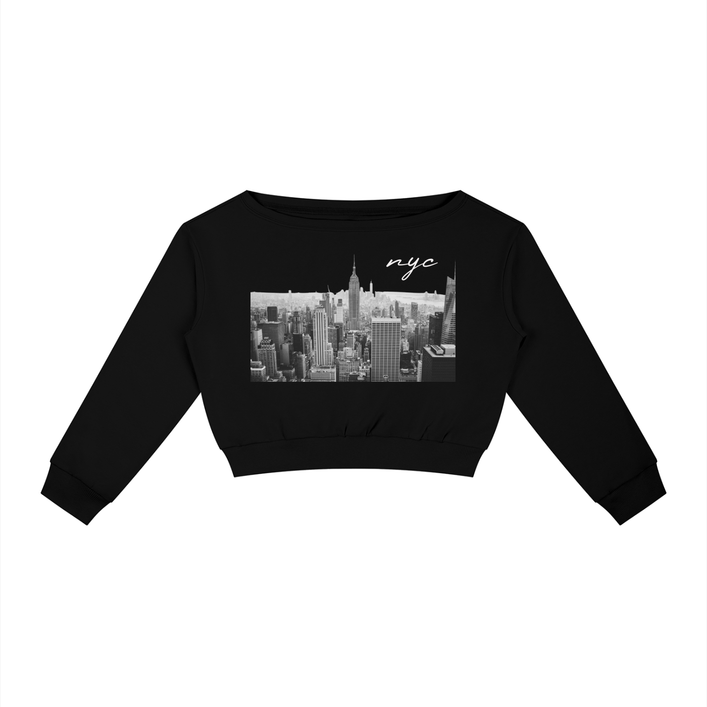 Women's Off-Shoulder Sweatshirt with NYC Skyline Print