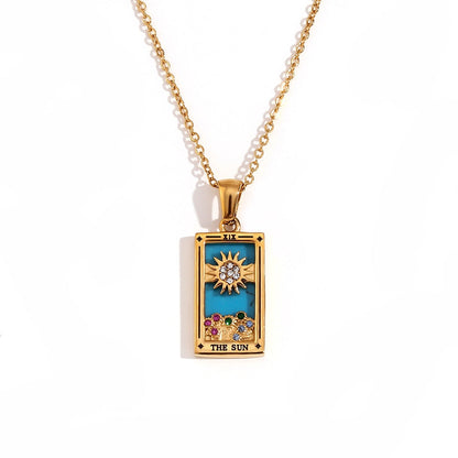 Tarot Card Necklace with Inlaid Design and Crystals