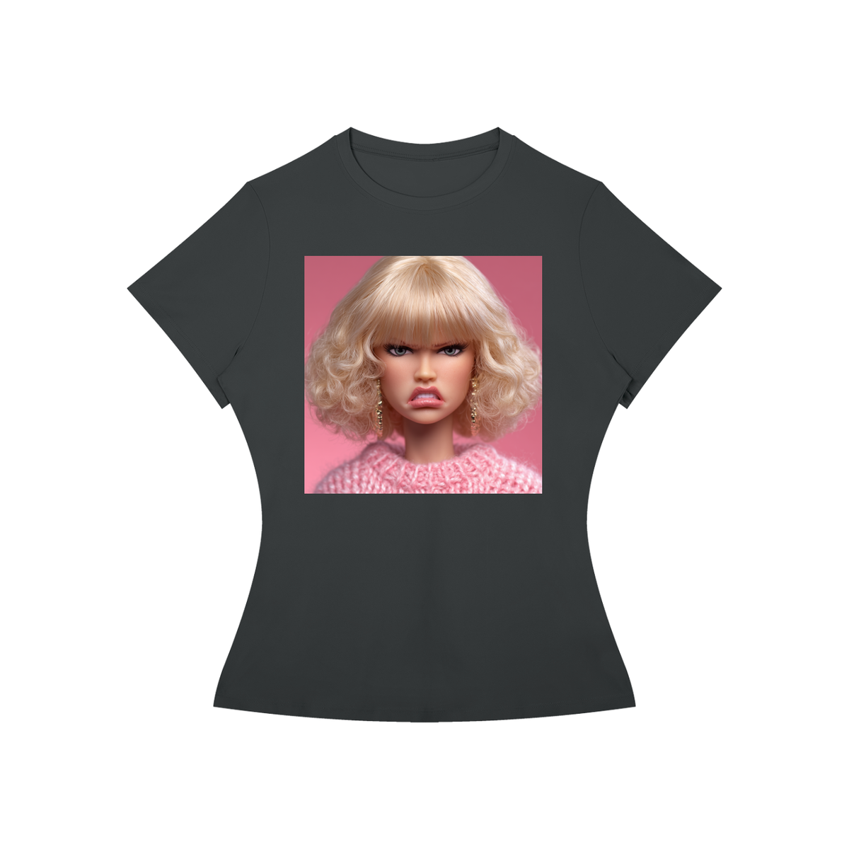 Funny Angry Barbie Doll Face Women’s Slim Fit Performance T-Shirt