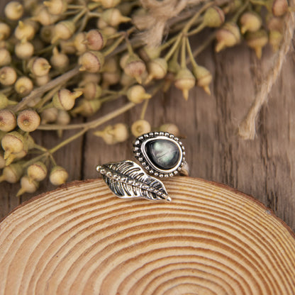 Solitaire Statement Ring with Moonstone Leaf Design Wrap