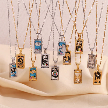 Tarot Card Necklace with Inlaid Design and Crystals