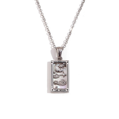 Tarot Card Necklace with Inlaid Design and Crystals