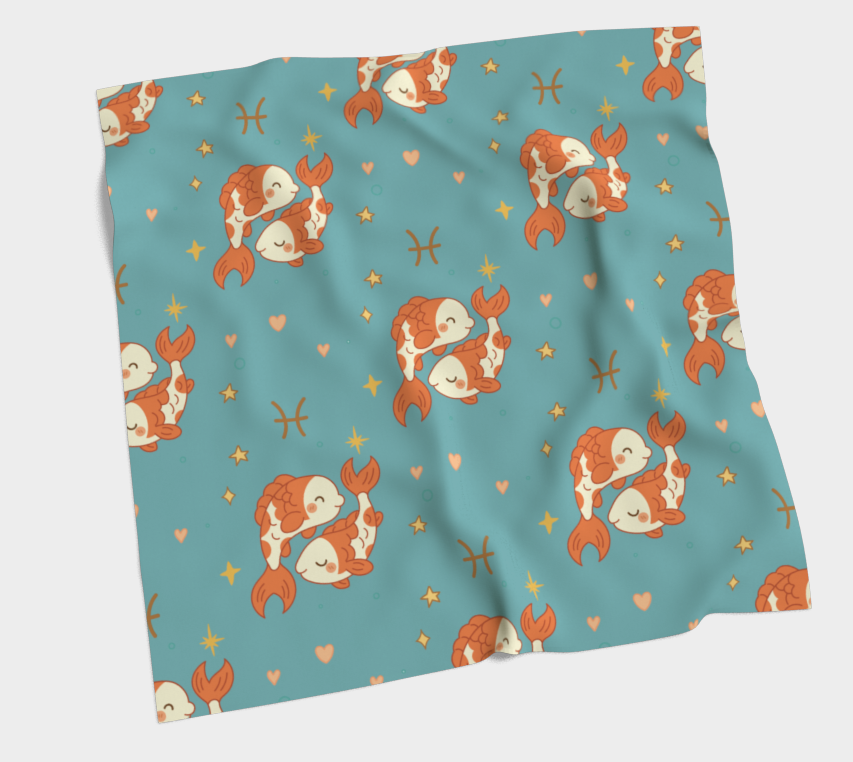 Teal fabric with mermaid pattern on a white background