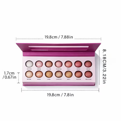 14-Color Metallic Eyeshadow Palette Nude Rose Golden Bronze Blendable Shimmer Shades