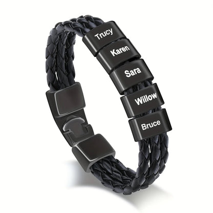 Men's Personalized Leather Bracelet with Engraving Father's Day Gift for Him