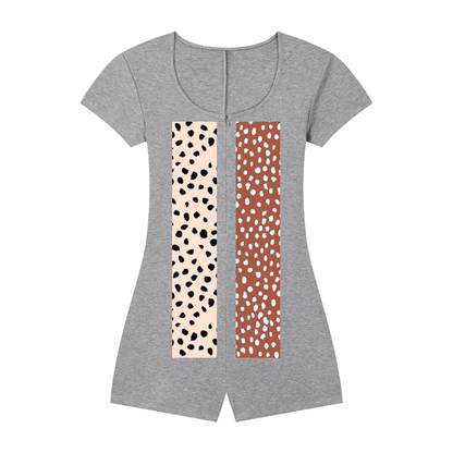 Women's Dual-Function Cape Tie-Waist Romper with Animal Dots Print