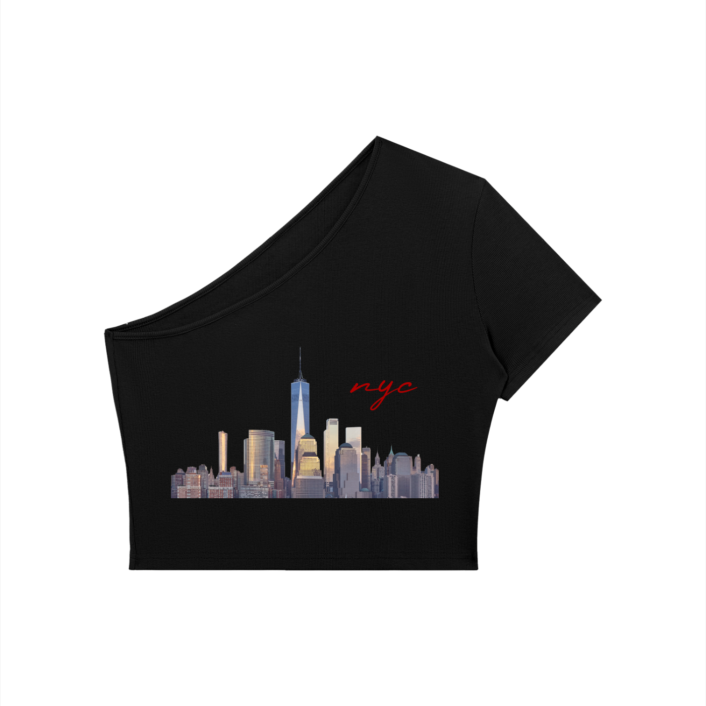 Women's One-Shoulder Crop T-Shirt with NYC Skyline Print