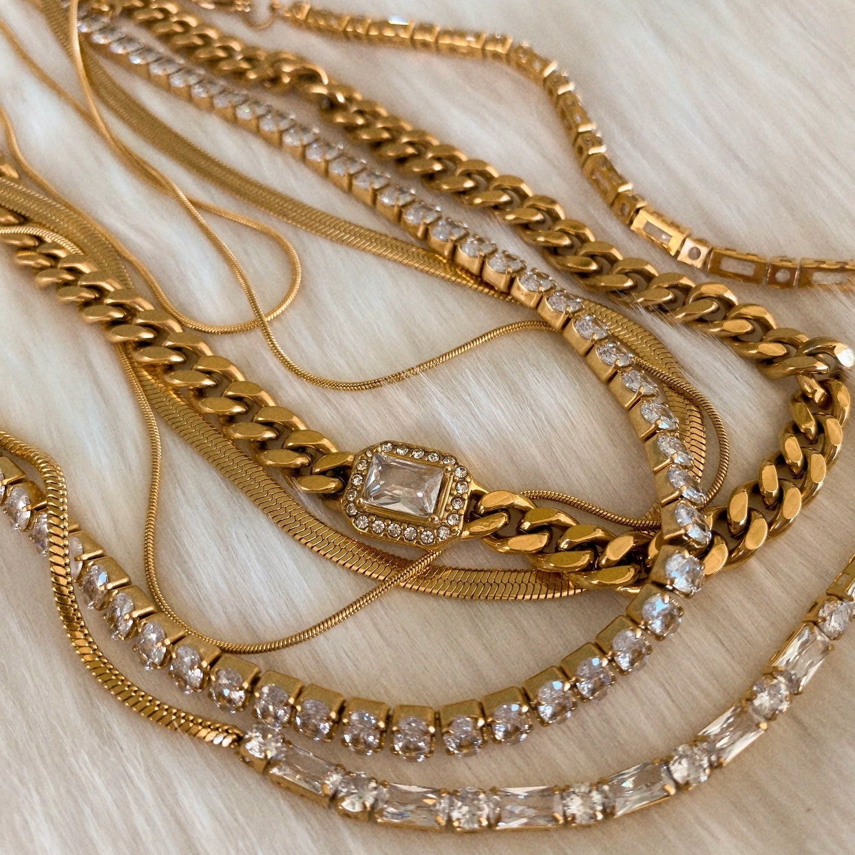 Tennis Necklace Heirloom 18K Gold Crystal Waterproof