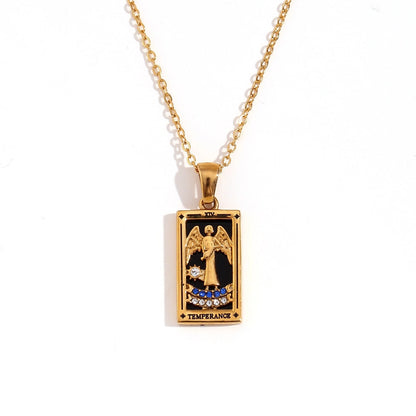 Tarot Card Necklace with Inlaid Design and Crystals