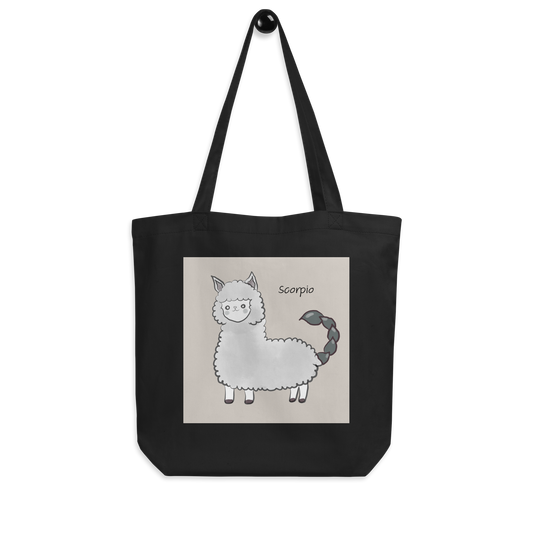 Astrology Tote Bag with Cute Alpaca Zodiac Sign Scorpio Organic Cotton Birthday Gift