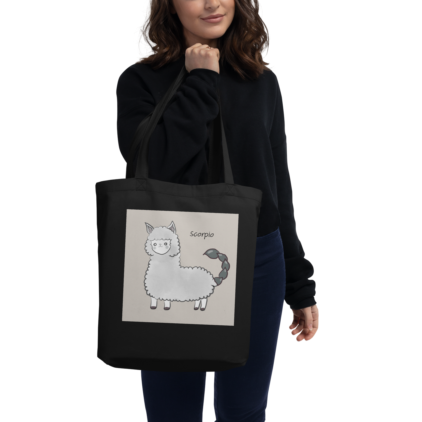 Astrology Tote Bag with Cute Alpaca Zodiac Sign Scorpio Organic Cotton Birthday Gift