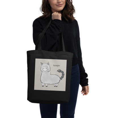 Astrology Tote Bag with Cute Alpaca Zodiac Sign Scorpio Organic Cotton Birthday Gift