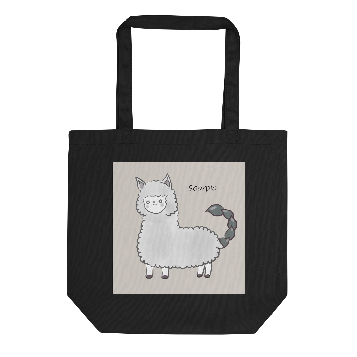 Astrology Tote Bag with Cute Alpaca Zodiac Sign Scorpio Organic Cotton Birthday Gift