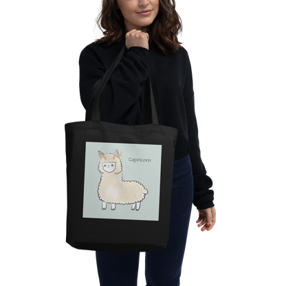 Astrology Tote Bag with Cute Alpaca Zodiac Sign Capricorn Organic Cotton Birthday Gift