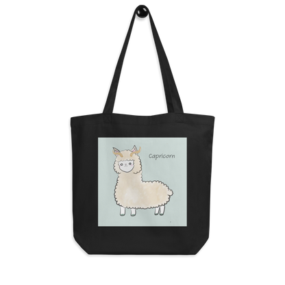 Astrology Tote Bag with Cute Alpaca Zodiac Sign Capricorn Organic Cotton Birthday Gift