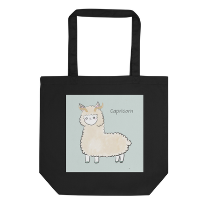 Astrology Tote Bag with Cute Alpaca Zodiac Sign Capricorn Organic Cotton Birthday Gift