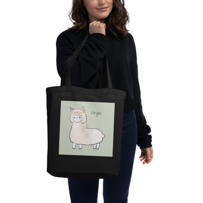 Astrology Tote Bag with Cute Alpaca Zodiac Sign Virgo Organic Cotton Birthday Gift