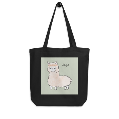 Astrology Tote Bag with Cute Alpaca Zodiac Sign Virgo Organic Cotton Birthday Gift