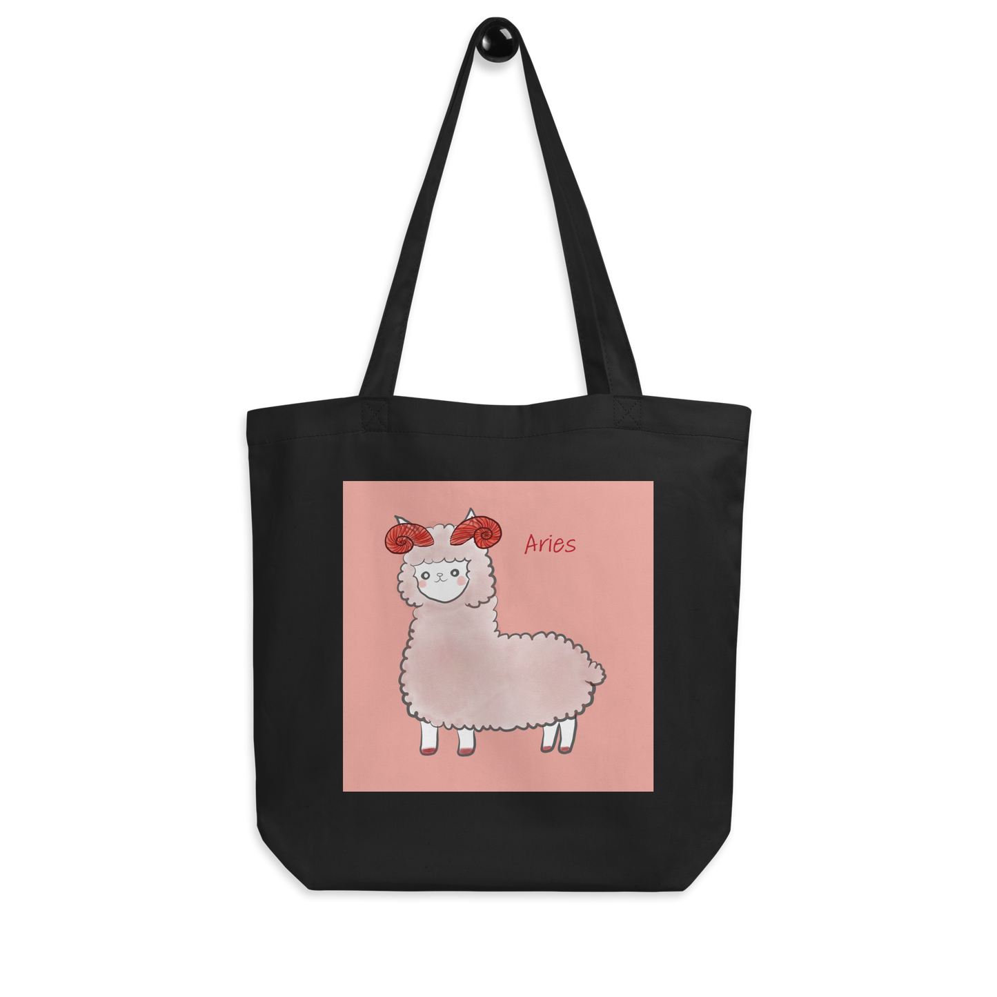 Astrology Tote Bag with Alpaca Zodiac Sign Aries Organic Cotton Birthday Gift