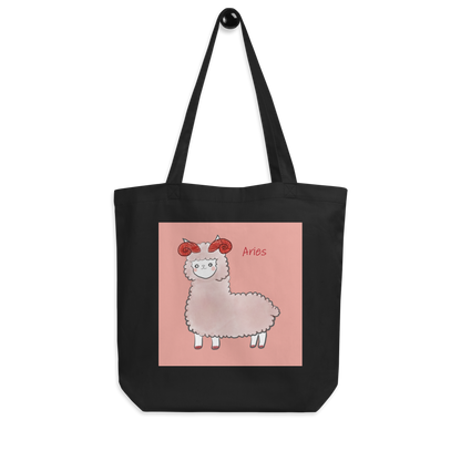 Astrology Tote Bag with Alpaca Zodiac Sign Aries Organic Cotton Birthday Gift