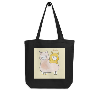 Astrology Tote Bag with Alpaca Zodiac Sign Gemini Organic Cotton Birthday Gift